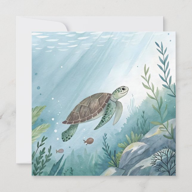 Underwater world with turtle invitation (Front)