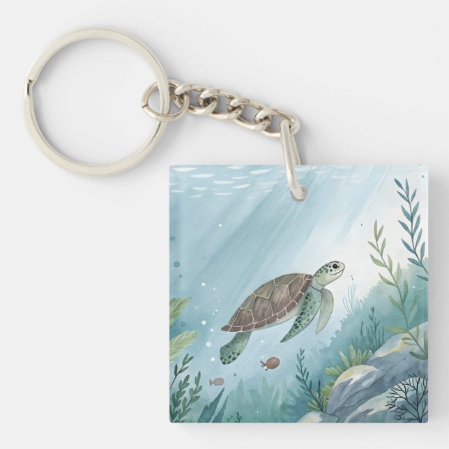 Underwater world with turtle keychain (Front)