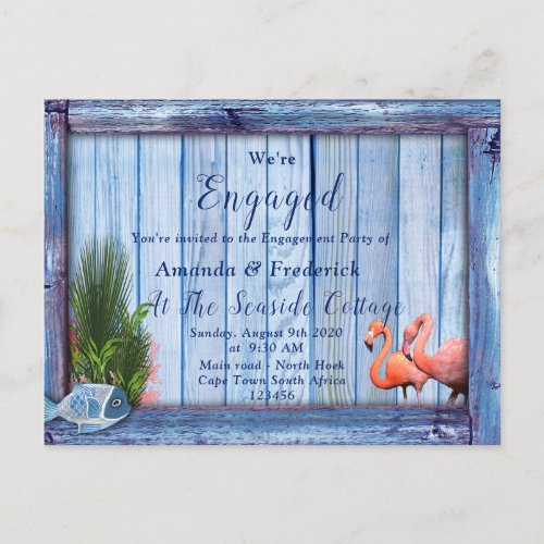 Underwater worlds  Blue_wood texture Engagement Invitation Postcard