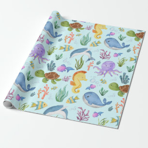 Underwater wrapping paper, ocean sea creatures wrapping paper