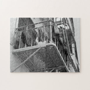 Underwear Out To Dry Humor Black and White Photo Jigsaw Puzzle