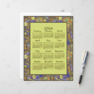 Undulating Leaves Border 2026 Calendar Paper Sheet