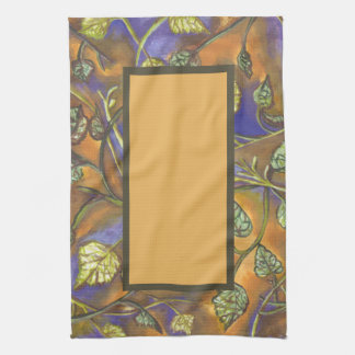 undulating leaves border kitchen towel