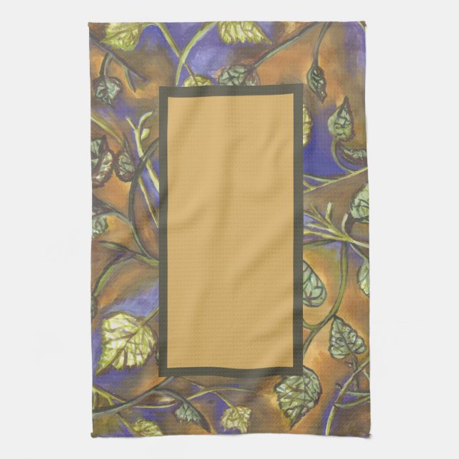 undulating leaves border kitchen towel (Vertical)