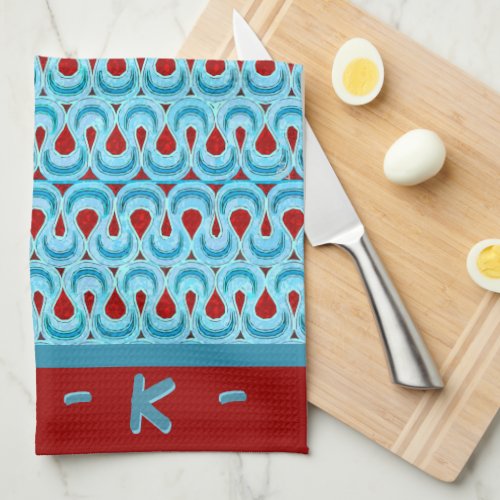 Undulating Ribbon Candy _ Blue and Red _ Monograms Towel