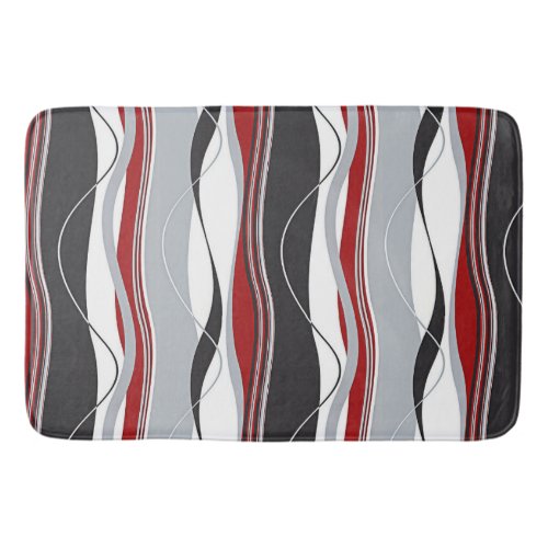 Undulating Waves Red White Black  Grey Bathroom Mat