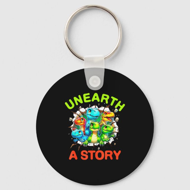 Unearth a story dinosaur library summer reading keychain (Front)
