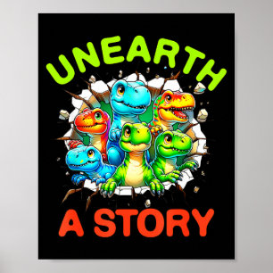 Unearth a story dinosaur library summer reading poster