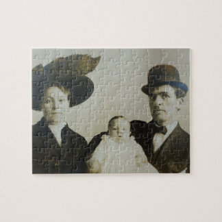 Uneasy Daddy in Bowler Family RPPC B&W Photo Image Jigsaw Puzzle
