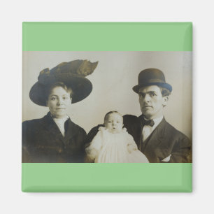 Uneasy Daddy in Bowler Family RPPC B&W Photo Image Magnet
