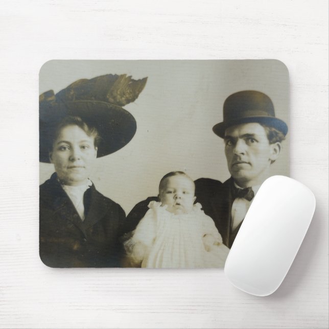 Uneasy Daddy in Bowler Family RPPC B&W Photo Image Mouse Pad (With Mouse)