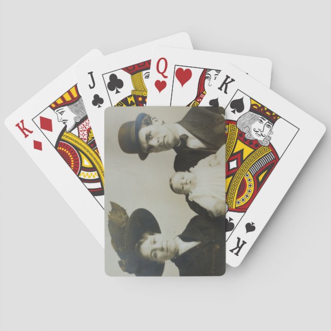 Uneasy Daddy in Bowler Family RPPC B&W Photo Image Poker Cards (Back)