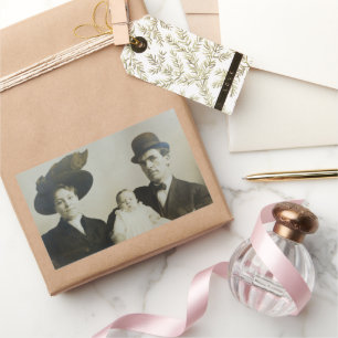 Uneasy Daddy in Bowler Family RPPC B&W Photo Image Rectangular Sticker