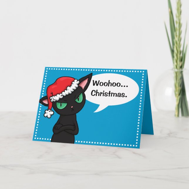 Unenthusiastic Christmas Black cat Holiday Card (Front)