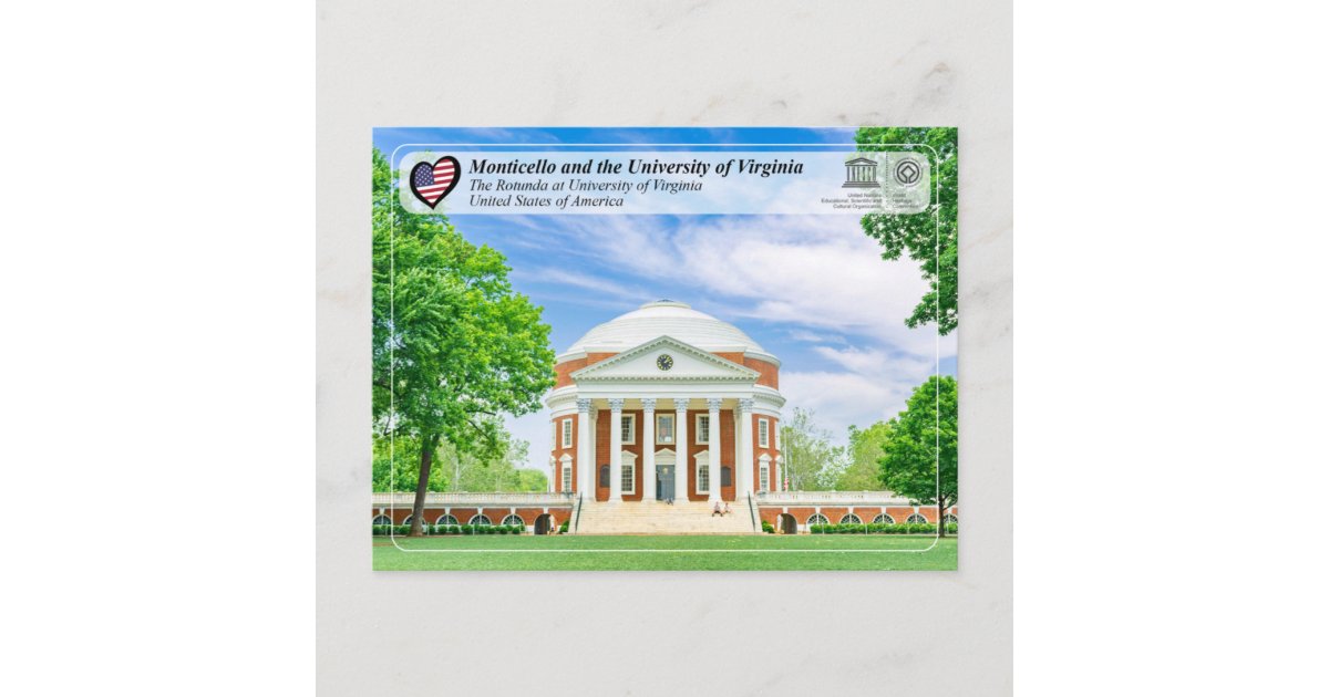UNESCO University of Virginia in Charlottesville Postcard Zazzle