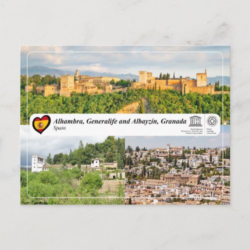 UNESCO WHS _ Alhambra Generalife and Albayzn Postcard