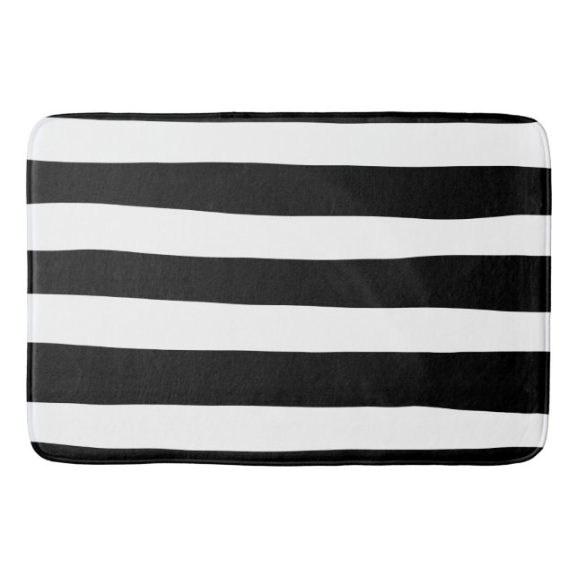 Uneven Stripes - Black and White Bath Mat (Front)