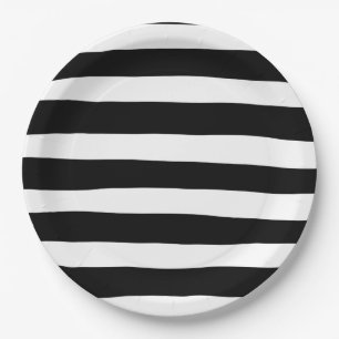 Uneven Stripes - Black and White Paper Plates