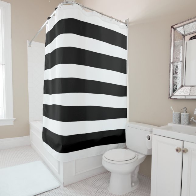 Uneven Stripes - Black and White Shower Curtain (In Situ)