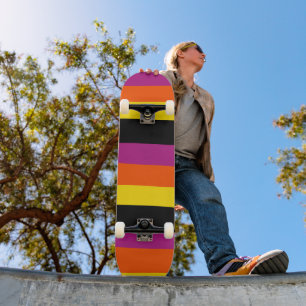 Uneven Stripes - Black, Pink, Orange and Yellow Skateboard