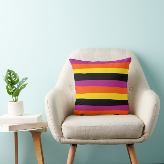 Uneven Stripes - Black, Pink, Orange and Yellow Throw Pillow (Chair)