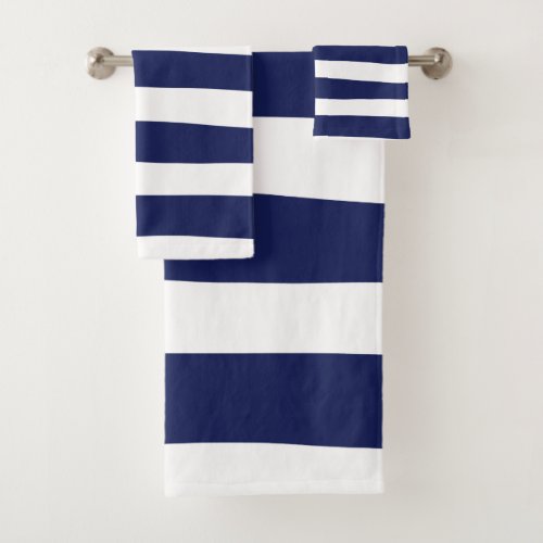 Uneven Stripes _ Blue and White Bath Towel Set