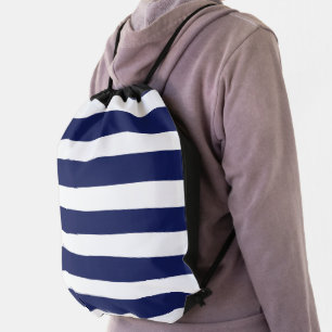 Uneven Stripes - Blue and White Drawstring Bag