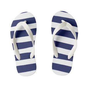 Uneven Stripes - Blue and White Kid's Flip Flops