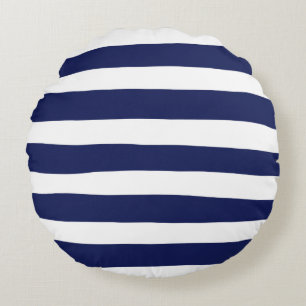 Uneven Stripes - Blue and White Round Pillow
