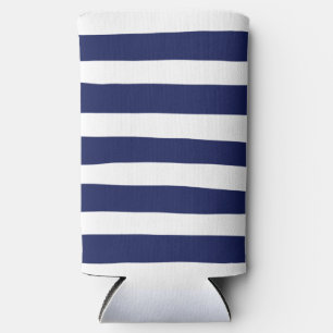 Uneven Stripes - Blue and White Seltzer Can Cooler