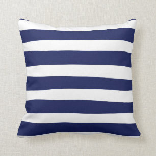 Uneven Stripes - Blue and White Throw Pillow