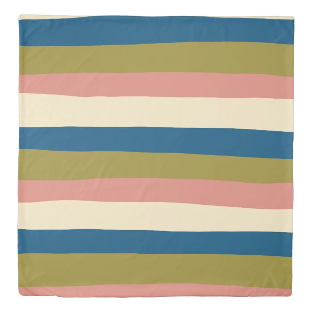 Uneven Stripes - Blue, Olive Green, Pink and Cream Duvet Cover (Front)