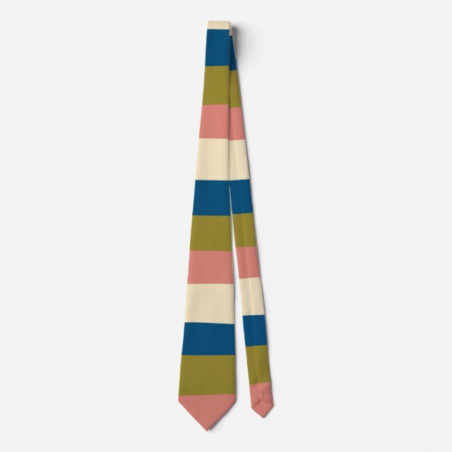 Uneven Stripes - Blue, Olive Green, Pink and Cream Neck Tie (Front)