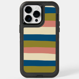 Uneven Stripes - Blue, Olive Green, Pink and Cream OtterBox iPhone 14 Pro Max Case