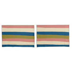 Uneven Stripes - Blue, Olive Green, Pink and Cream Pillow Case