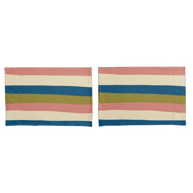 Uneven Stripes - Blue, Olive Green, Pink and Cream Pillow Case (Front-Set)