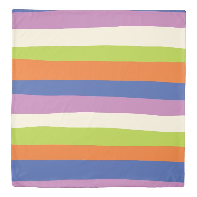 Uneven Stripes - Blue, Orange, Purple, Green, and  Duvet Cover (Front)