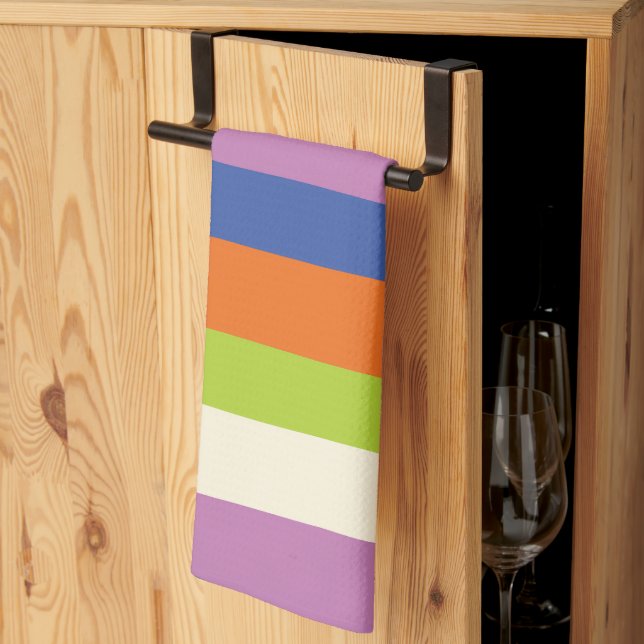 Uneven Stripes - Blue, Orange, Purple, Green, and  Kitchen Towel (Thirds Fold)