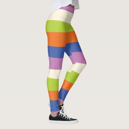 Uneven Stripes _ Blue Orange Purple Green and  Leggings