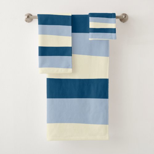 Uneven Stripes _ Dark Blue Light Blue and Cream Bath Towel Set