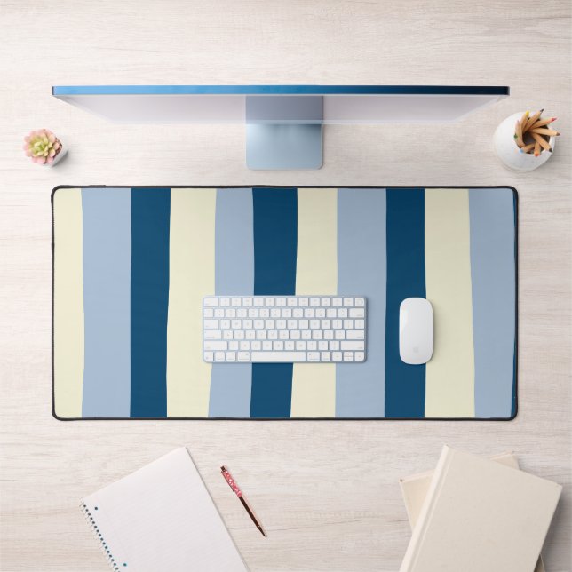 Uneven Stripes - Dark Blue, Light Blue and Cream Desk Mat (Office 1)