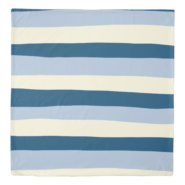 Uneven Stripes - Dark Blue, Light Blue and Cream Duvet Cover (Front)
