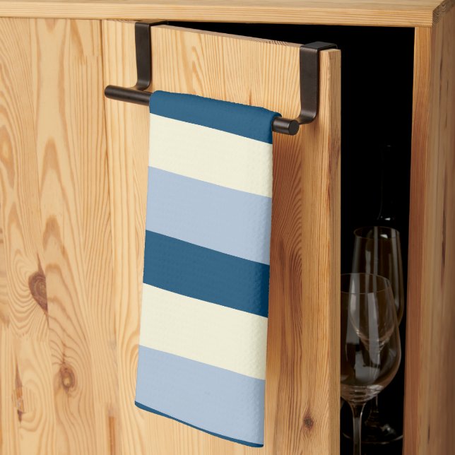 Uneven Stripes - Dark Blue, Light Blue and Cream Kitchen Towel (Thirds Fold)