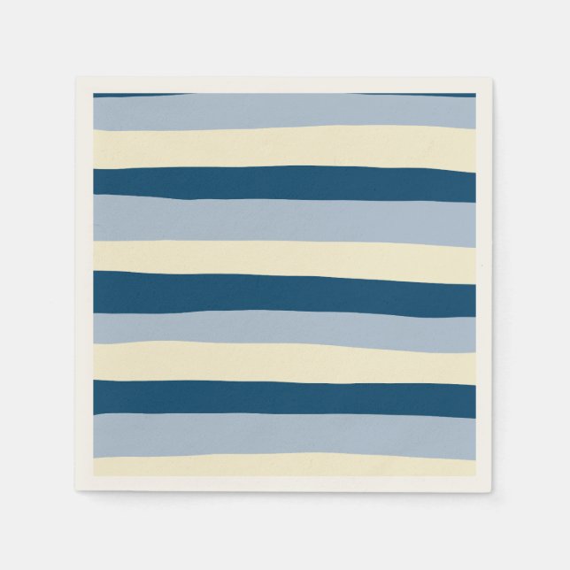 Uneven Stripes - Dark Blue, Light Blue and Cream Napkins (Front)