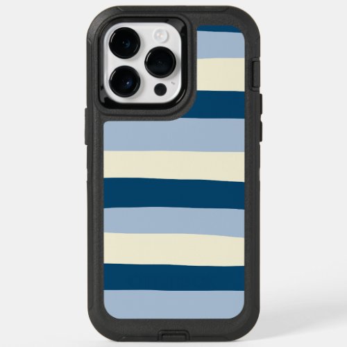 Uneven Stripes _ Dark Blue Light Blue and Cream OtterBox iPhone 14 Pro Max Case