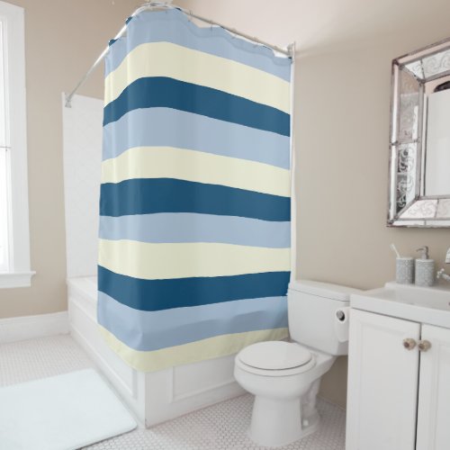 Uneven Stripes _ Dark Blue Light Blue and Cream Shower Curtain