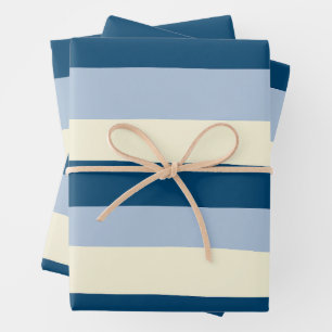 Uneven Stripes - Dark Blue, Light Blue and Cream Wrapping Paper Sheets