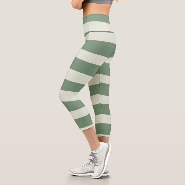 Uneven Stripes - Green Capri Leggings (Left)