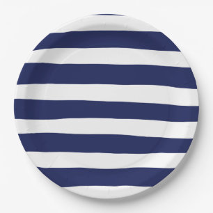 Uneven Stripes in Blue and White Paper Plates