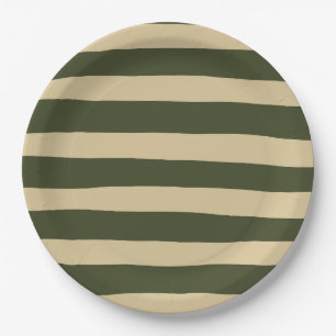 Uneven Stripes in Khaki and Green Paper Plates